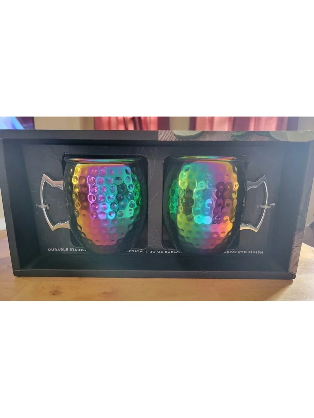 Set of 2 Rainbow Stainless Steel Moscow Mule Mugs 20oz Cambridge Hammered Finish